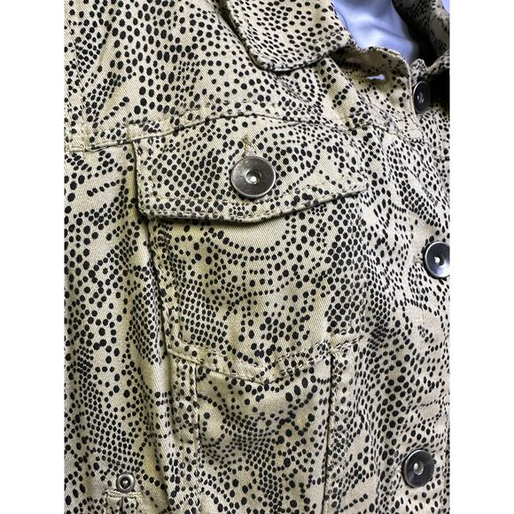 Christopher & Banks Khaki & Black Print Denim Jean Jacket Metal Rivet Buttons-M - Picture 6 of 16